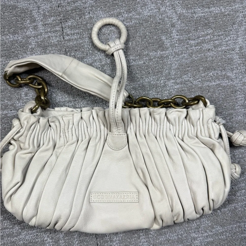 BCBG Maxazira White Leather Boho Y2K Mini Shoulder Bag